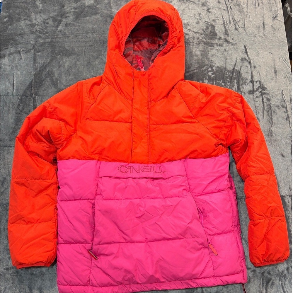 O'Neill Puffer Anorak Jacket Womens Orange Pink Colorblock Originals Medium